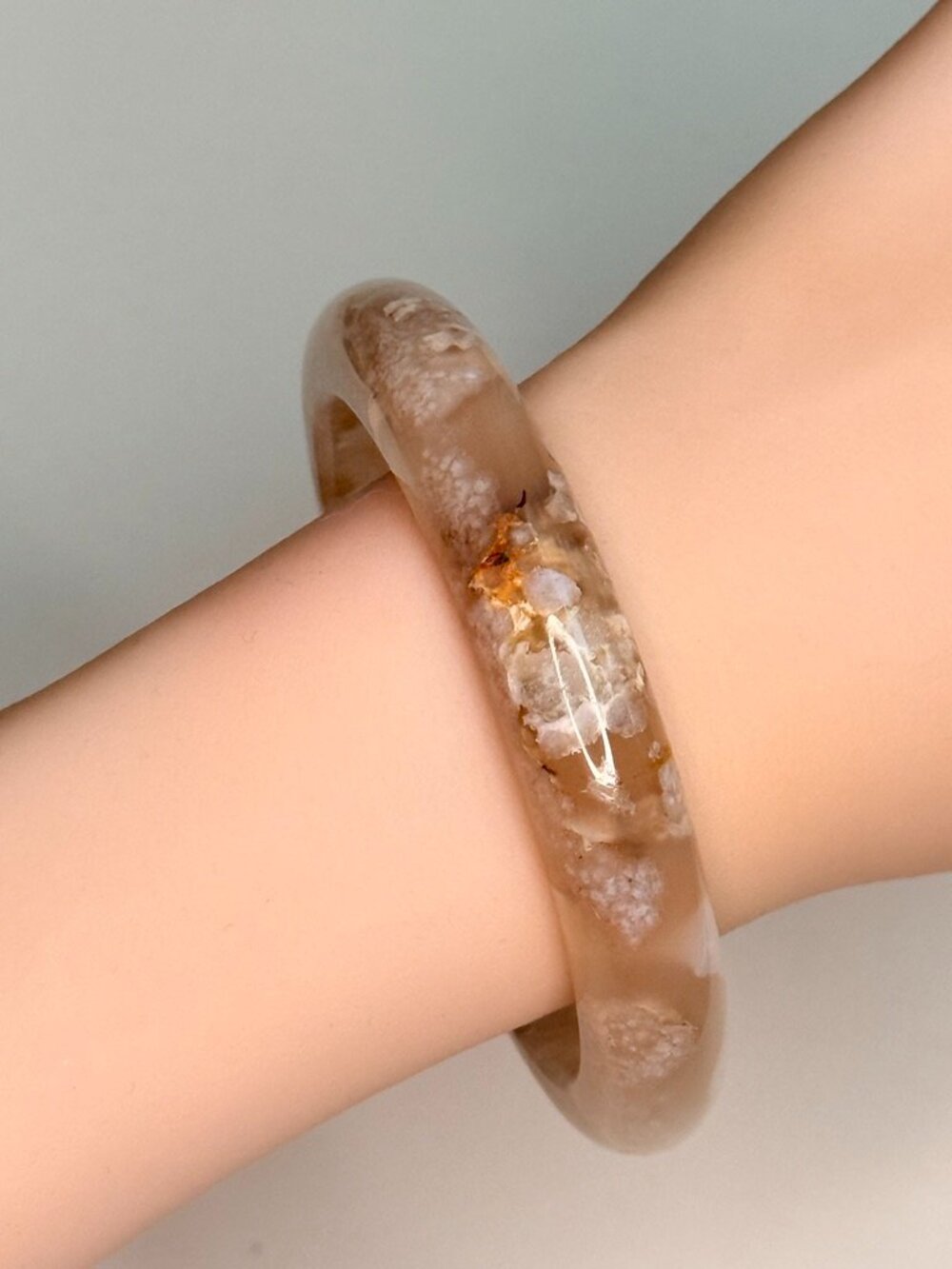 Natural Sakura Flower Agate Bangle Bracelet 63.2mm Unisex